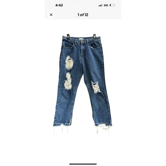 Show Me Your Mumu Brooklyn High Rise Distressed Jeans AnkleSplit Raw Hem Size 29 - Picture 3 of 12